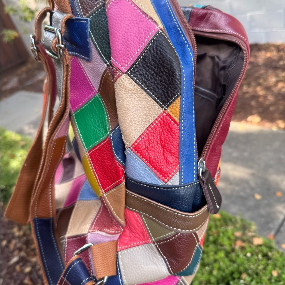 Colorful Patchwork Leather Backpack - image 6